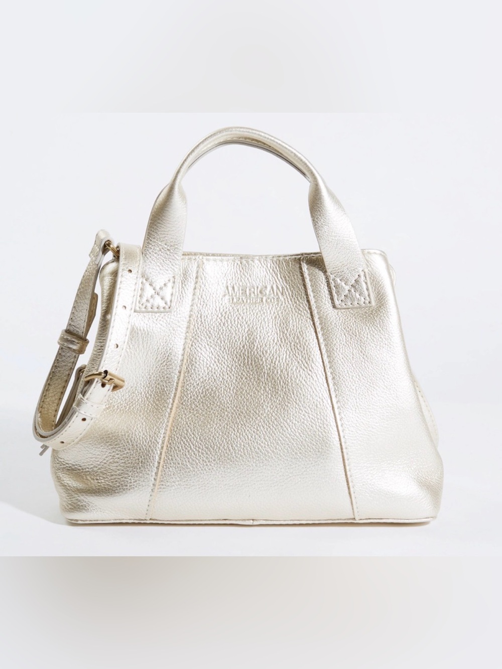 American Leather Co. Ada Triple Entry Leather Satchel metallic champagne color